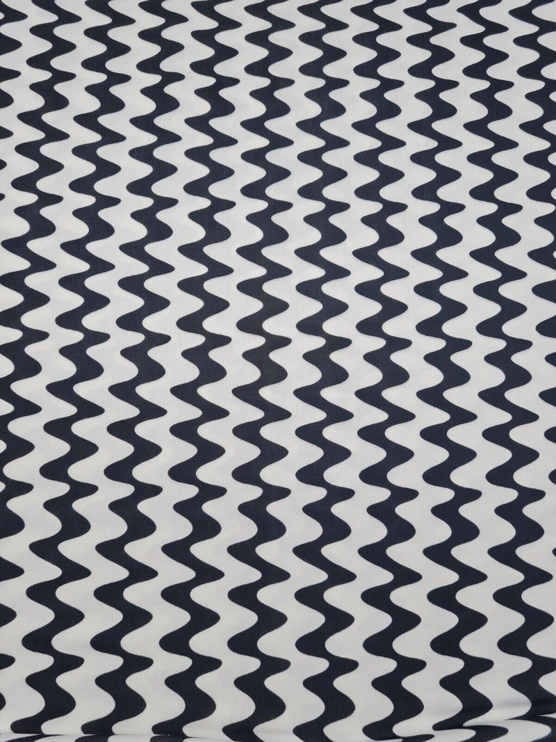 Black Vertical Wiggle Print Soft Touch Stretch Fabric