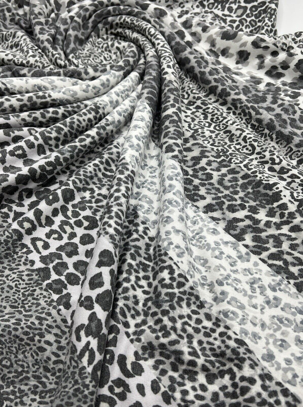 Black & White Animal Diagonal Print Viscose Elastane Fabric