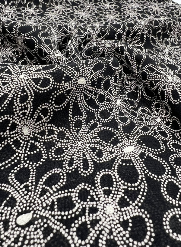 Black White Flower Printed Chiffon Dress Fabric