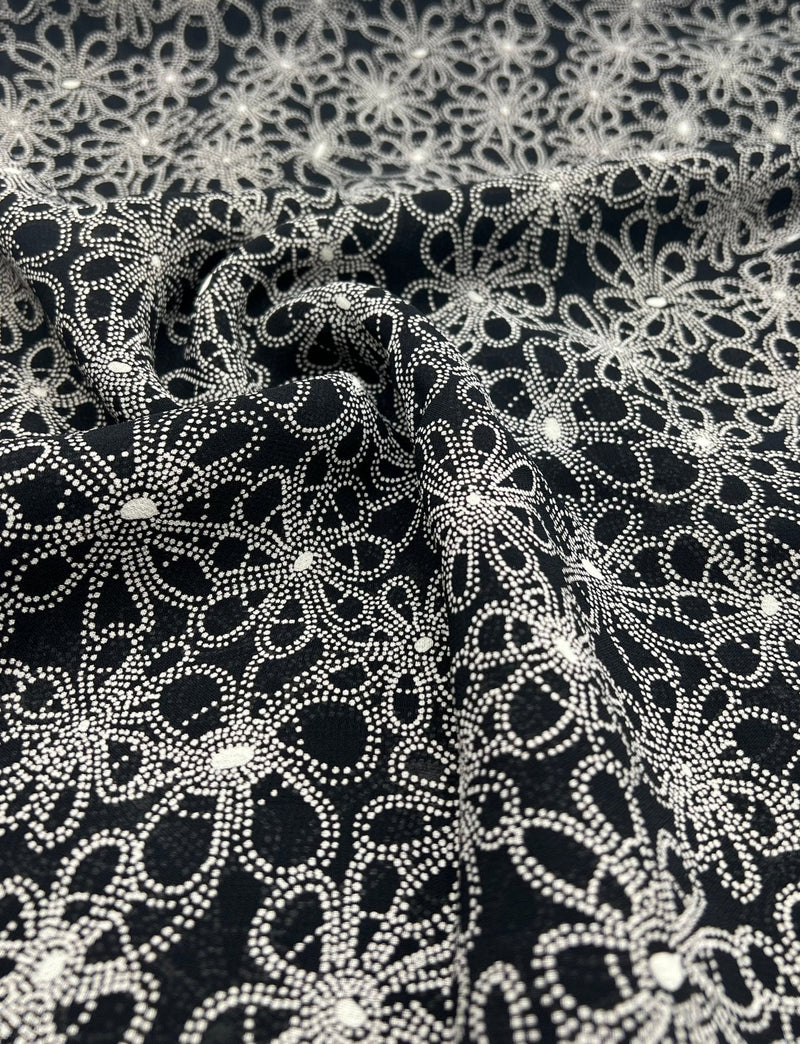 Black White Flower Printed Chiffon Dress Fabric