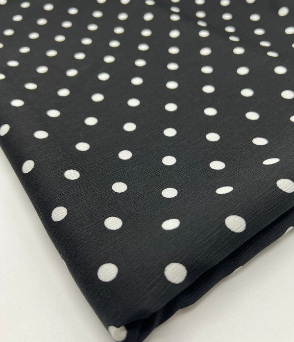 Black White Polka Spot Lightweight Crepe Non Stretch Fabric