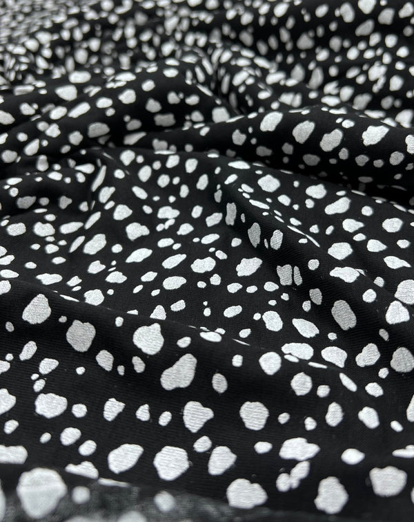 Black White Specs Print Viscose Elastane Fabric