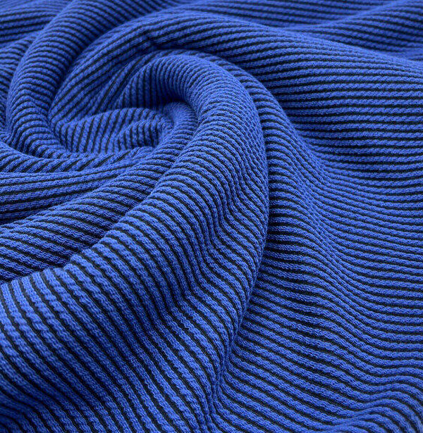 Blue & Black Crinkle Rib Stretch Fabric