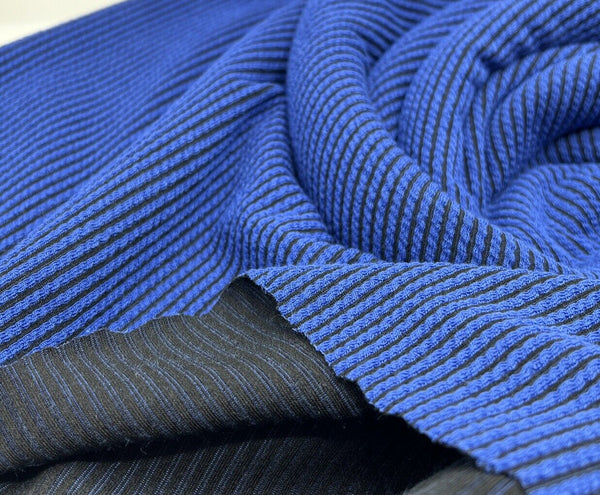 Blue & Black Crinkle Rib Stretch Fabric