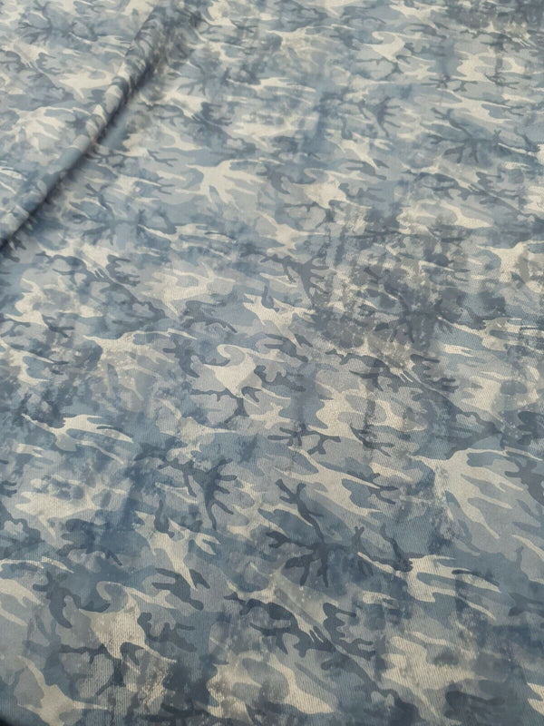 Blue Camo Printed Plain Scuba 4 Way Stretch Jersey Fabric