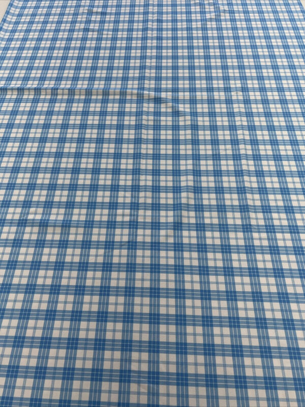 Blue Check Printed Scuba Crepe Jersey Fabric 4 Way Stretch