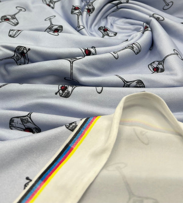 Blue Cocktail Super Soft Print Spun Poly Stretch Fabric
