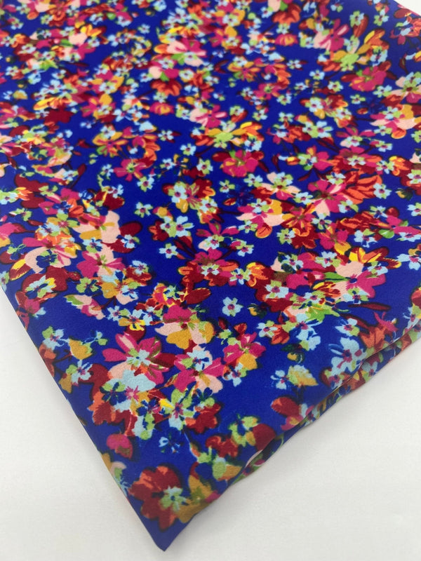 Blue Ditsy Floral Lightweight Non Stretch Woven Fabric