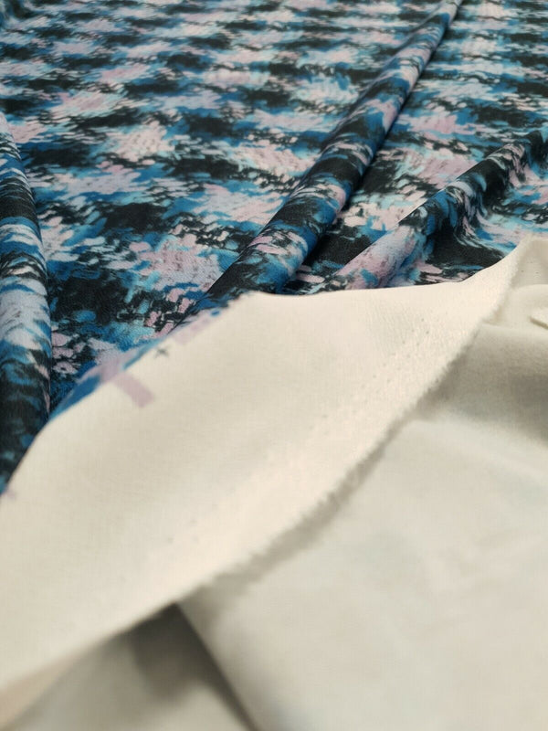 Blue Mix Printed Lightweight Jersey Crepe Fabric 4 Way Stretch