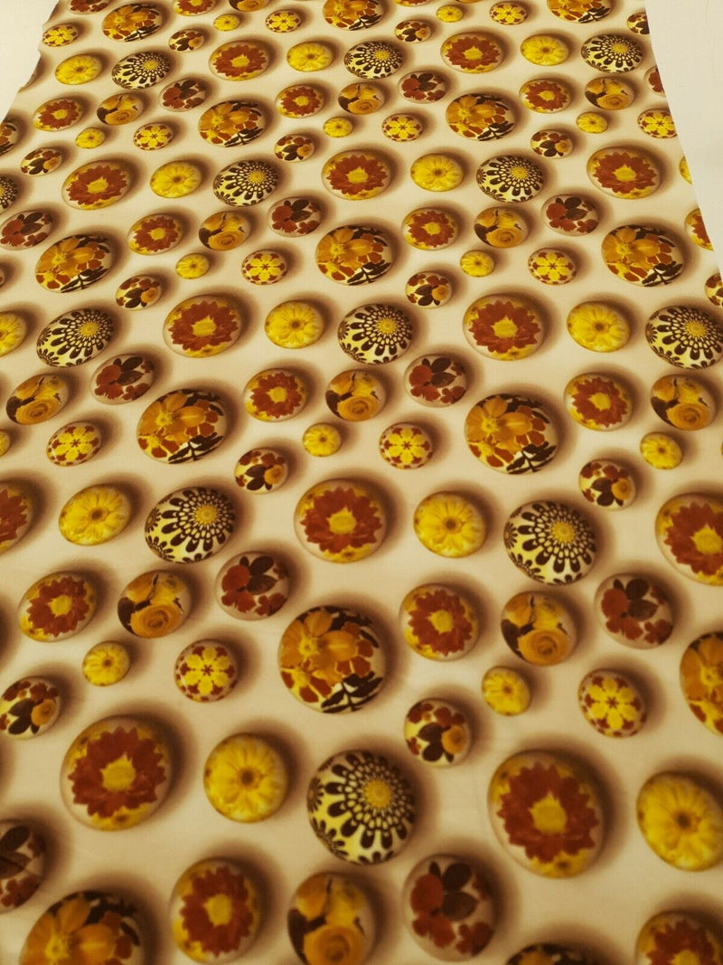 Brown Flower Stones Print Lightweight Jersey Crepe Fabric 4 Way Stretch