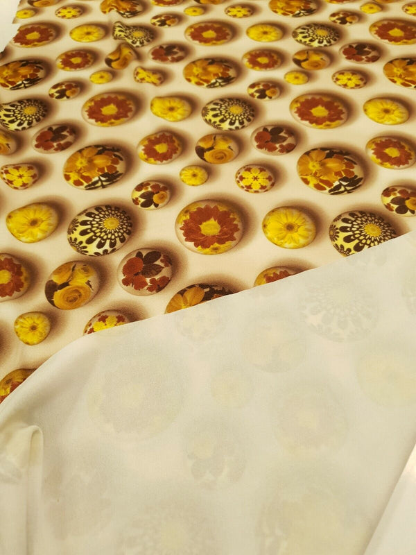 Brown Flower Stones Print Lightweight Jersey Crepe Fabric 4 Way Stretch