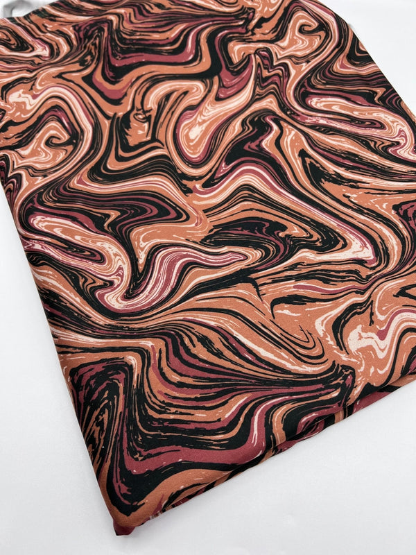 Brown Marble Effect Print Soft Touch 4 Way Stretch Fabric