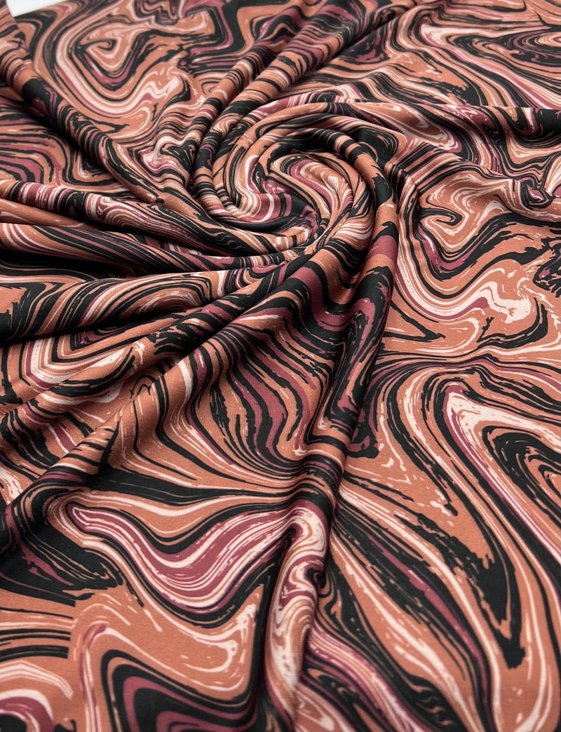 Brown Marble Effect Print Soft Touch 4 Way Stretch Fabric