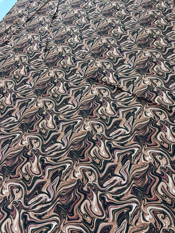 Brown Marble Effect Print Soft Touch 4 Way Stretch Fabric