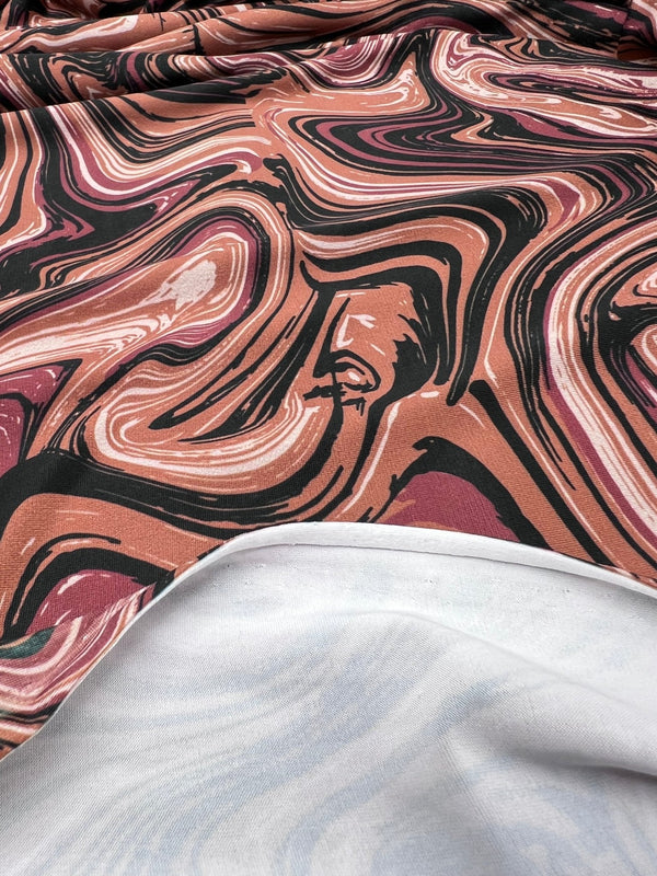 Brown Marble Effect Print Soft Touch 4 Way Stretch Fabric
