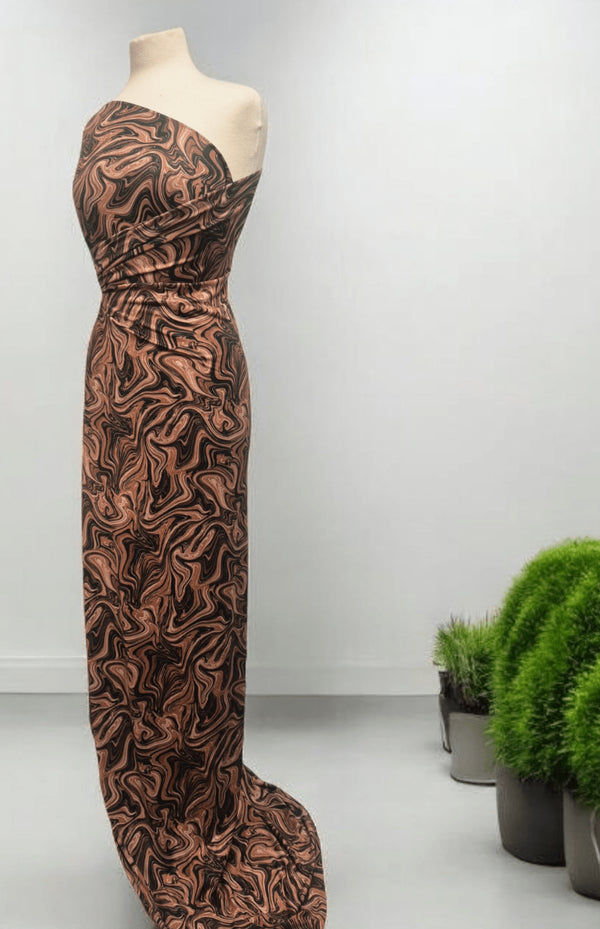 Brown Marble Effect Print Soft Touch 4 Way Stretch Fabric
