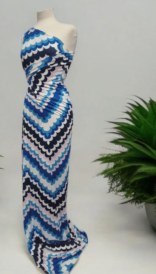 Bubble Zigzag Print Spun Poly Stretch Fabric