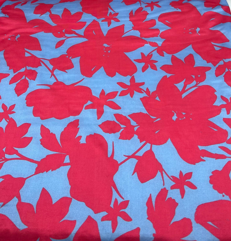Cerise Blue Floral Print Soft Touch Stretch Fabric
