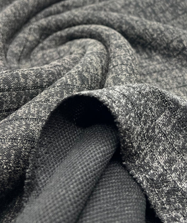 Charcoal Black Mix Wide Cosy Rib Stretch Fabric