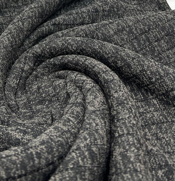 Charcoal Black Mix Wide Cosy Rib Stretch Fabric