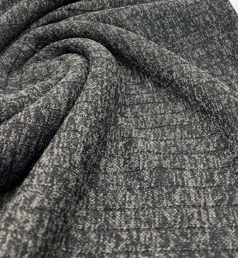Charcoal Black Mix Wide Cosy Rib Stretch Fabric