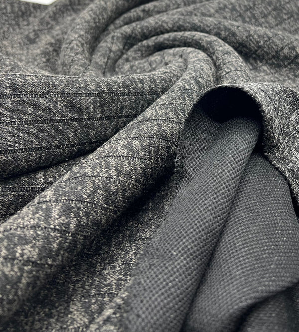 Charcoal Black Mix Wide Cosy Rib Stretch Fabric