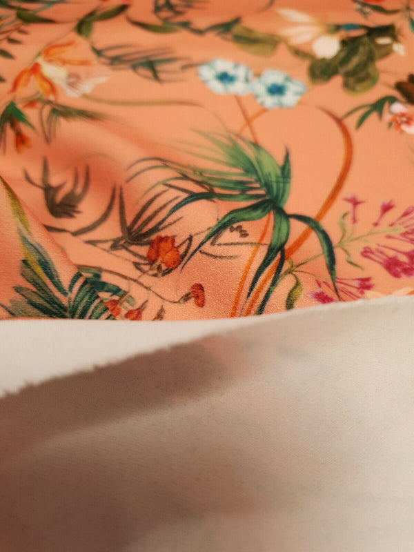 Coral Floral Printed Scuba Crepe Jersey Fabric 4 Way Stretch