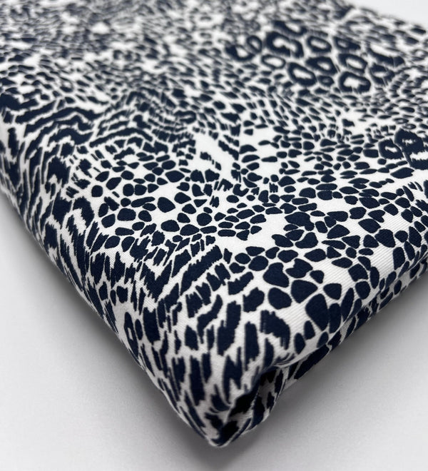 Dark Navy Animal Print Viscose Elastane Fabric