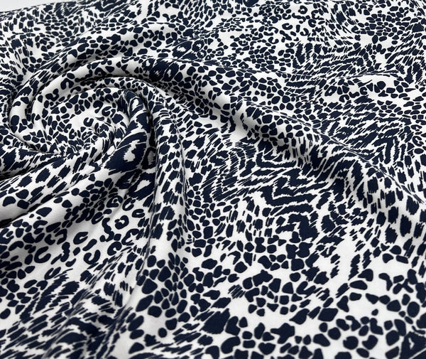 Dark Navy Animal Print Viscose Elastane Fabric