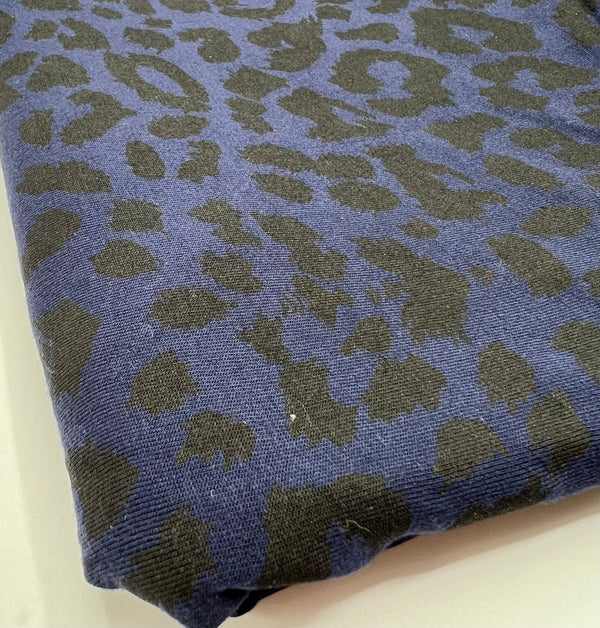 Dark Navy Leopard Print Viscose Elastane Fabric