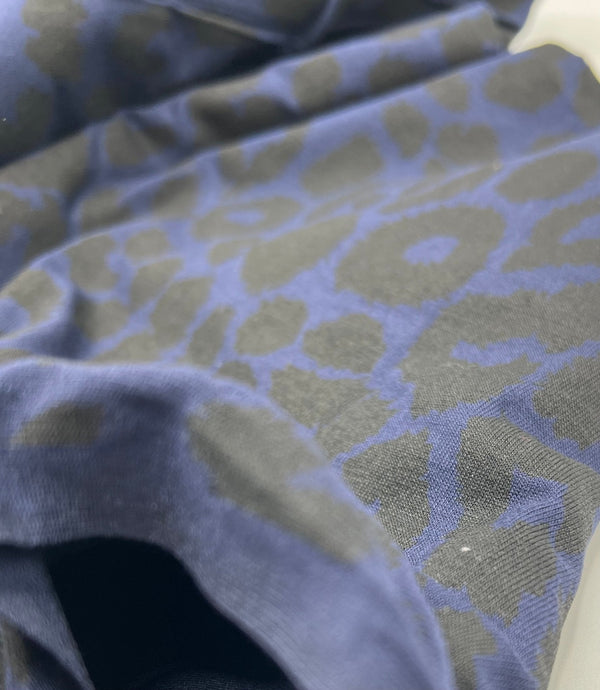 Dark Navy Leopard Print Viscose Elastane Fabric