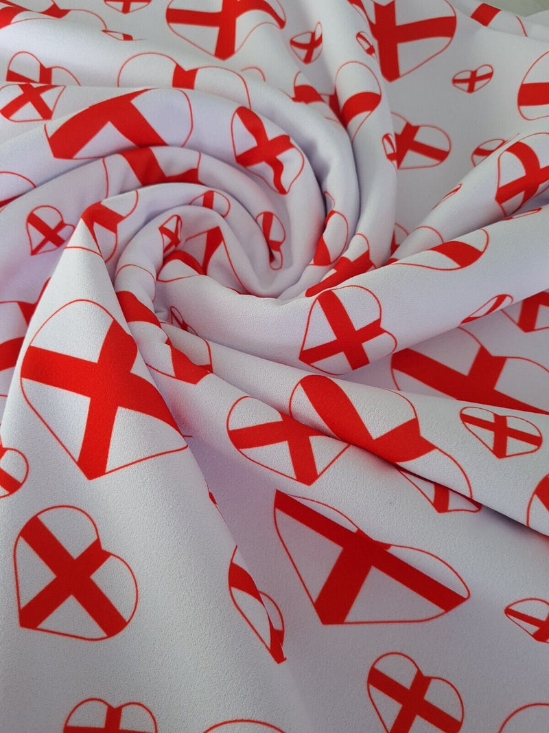 England Heart Printed Scuba Crepe Jersey Fabric 4 Way Stretch