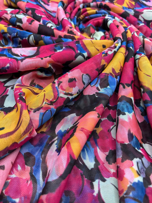 Multi coloured Floral Mesh Fabric Stretch