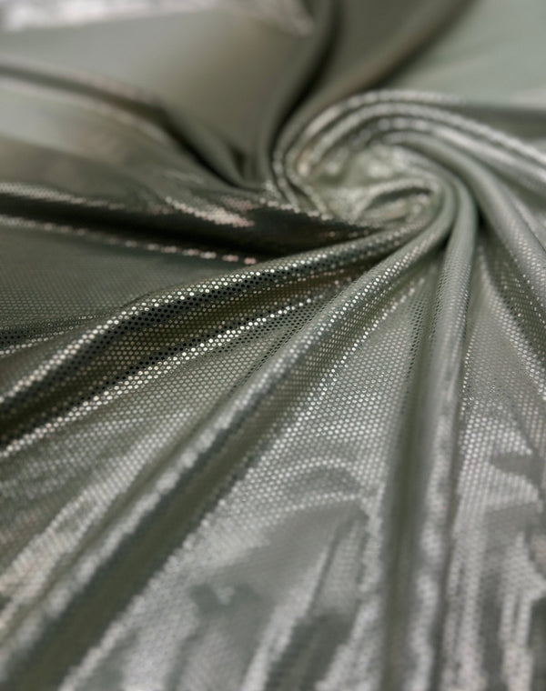 Green Silver Shiny Sequin Soft Touch 2 Way Stretch Fabric