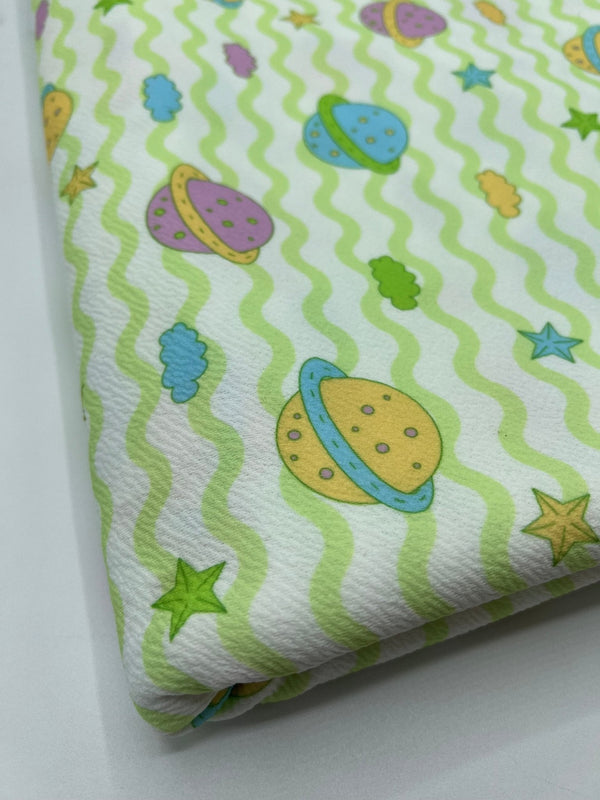 Green Space Print Liverpool Bullet Stretch Fabric