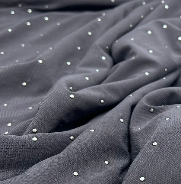 Grey Silver Metal Stud ITY Fabric
