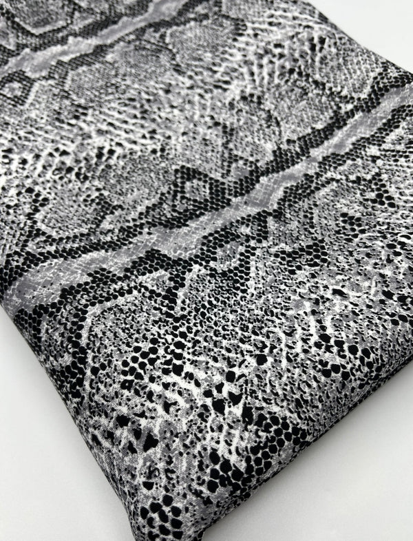 Grey Snake Printed Plain Scuba 4 Way Stretch Jersey Fabric