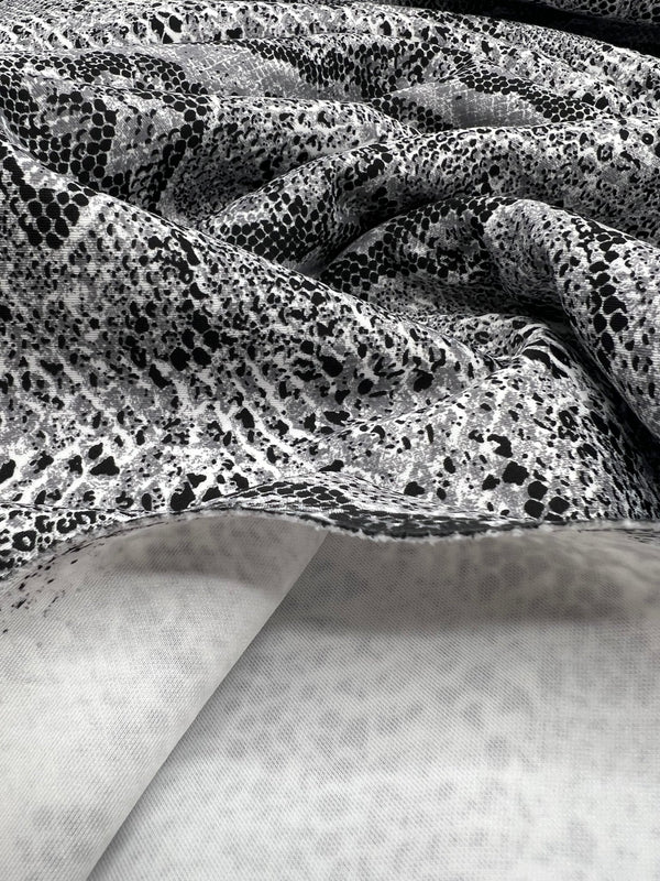 Grey Snake Printed Scuba Crepe Jersey Fabric 4 Way Stretch