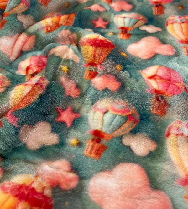 Hot Air Balloons Cuddle Fleece Fabric Blanket Loungewear