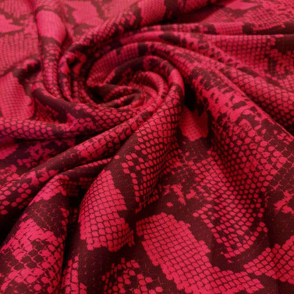 Hot Pink Snake Printed Plain Scuba 4 Way Stretch Jersey Fabric