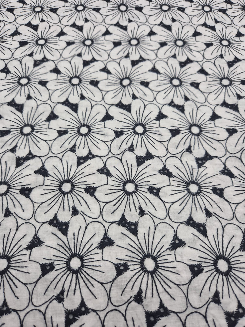 Ivory Embroidered Floral Lightweight Non Stretch Woven Fabric