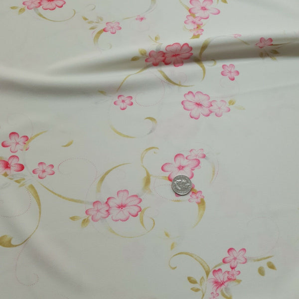 Ivory Pink Swirl Printed Scuba Crepe Jersey Fabric 4 Way Stretch