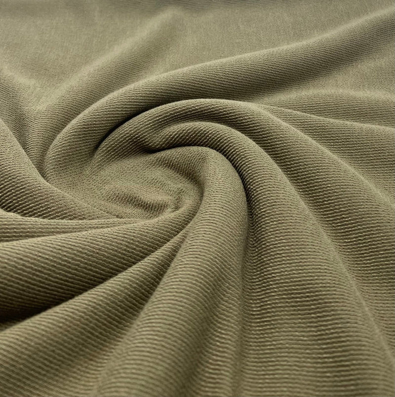 Khaki Crinkle Rib Stretch Fabric