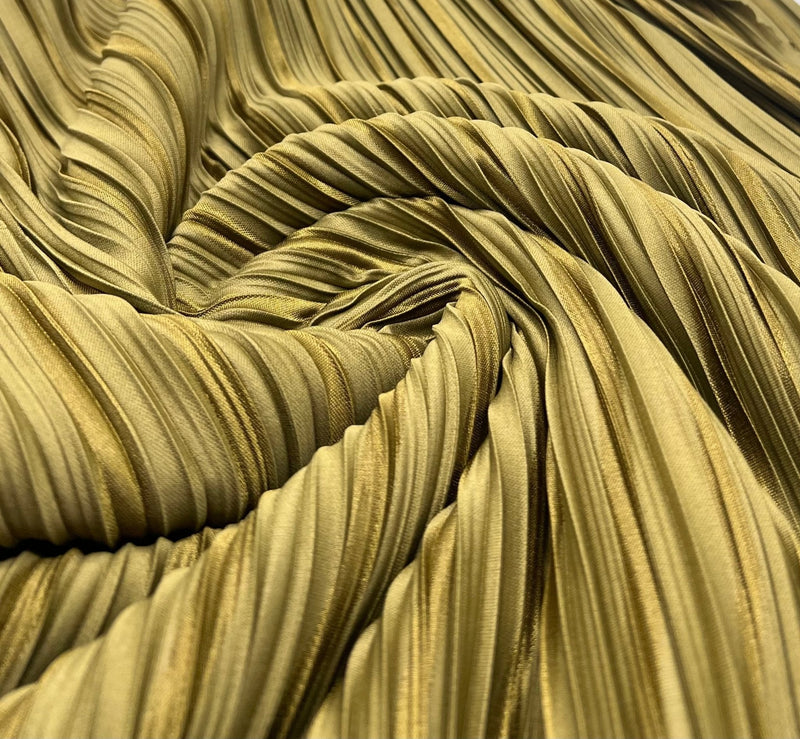 Khaki Stripe Plisse Pleated Stretch Fabric