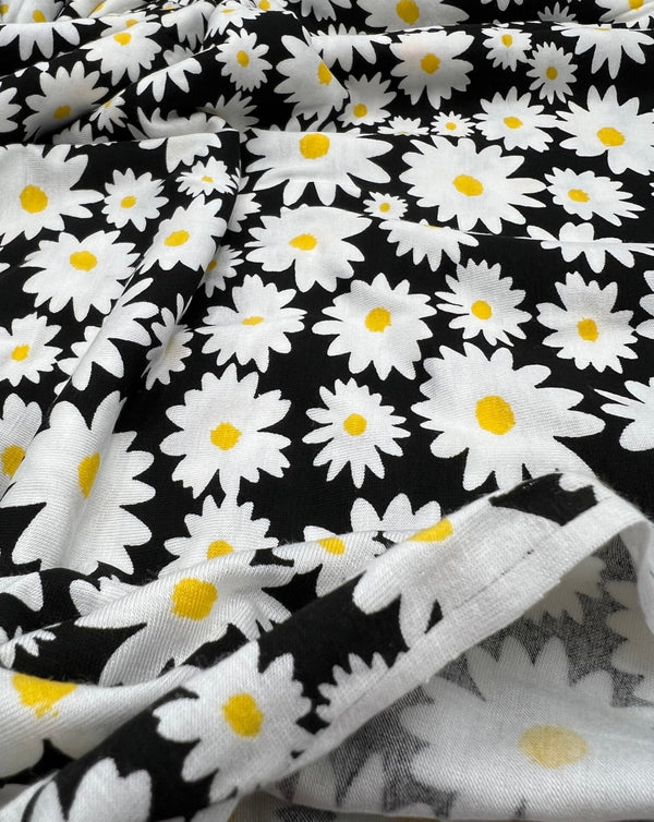 Large Daisy Print Viscose Elastane Fabric