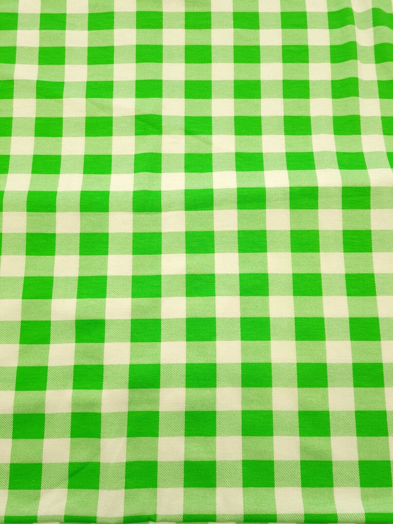 Large Green Gingham Print Viscose Elastane Fabric