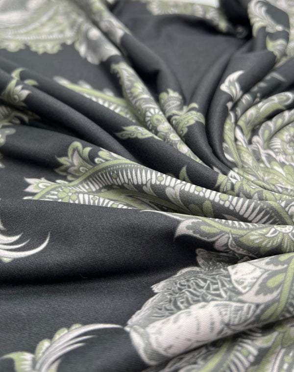 Large Khaki Paisley Super Soft Print Spun Poly Stretch Fabric