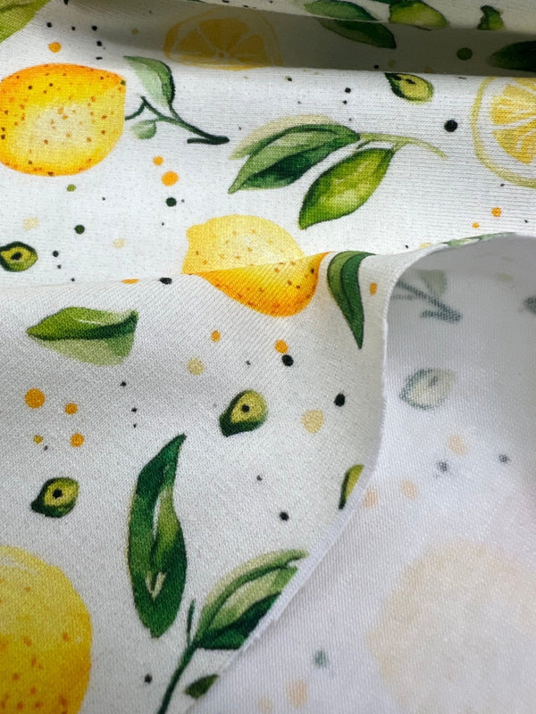 Lemons Print Cotton Stretch Jersey 200 GSM 95/5 Lycra 4 Way Stretch