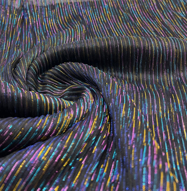 Lightweight Shiny Multi Thread Plisse Pleated Stretch Fabric