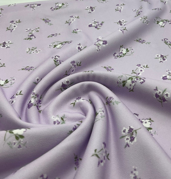 Lilac Ditsy Floral Print Lightweight Jersey Crepe Fabric 4 Way Stretch
